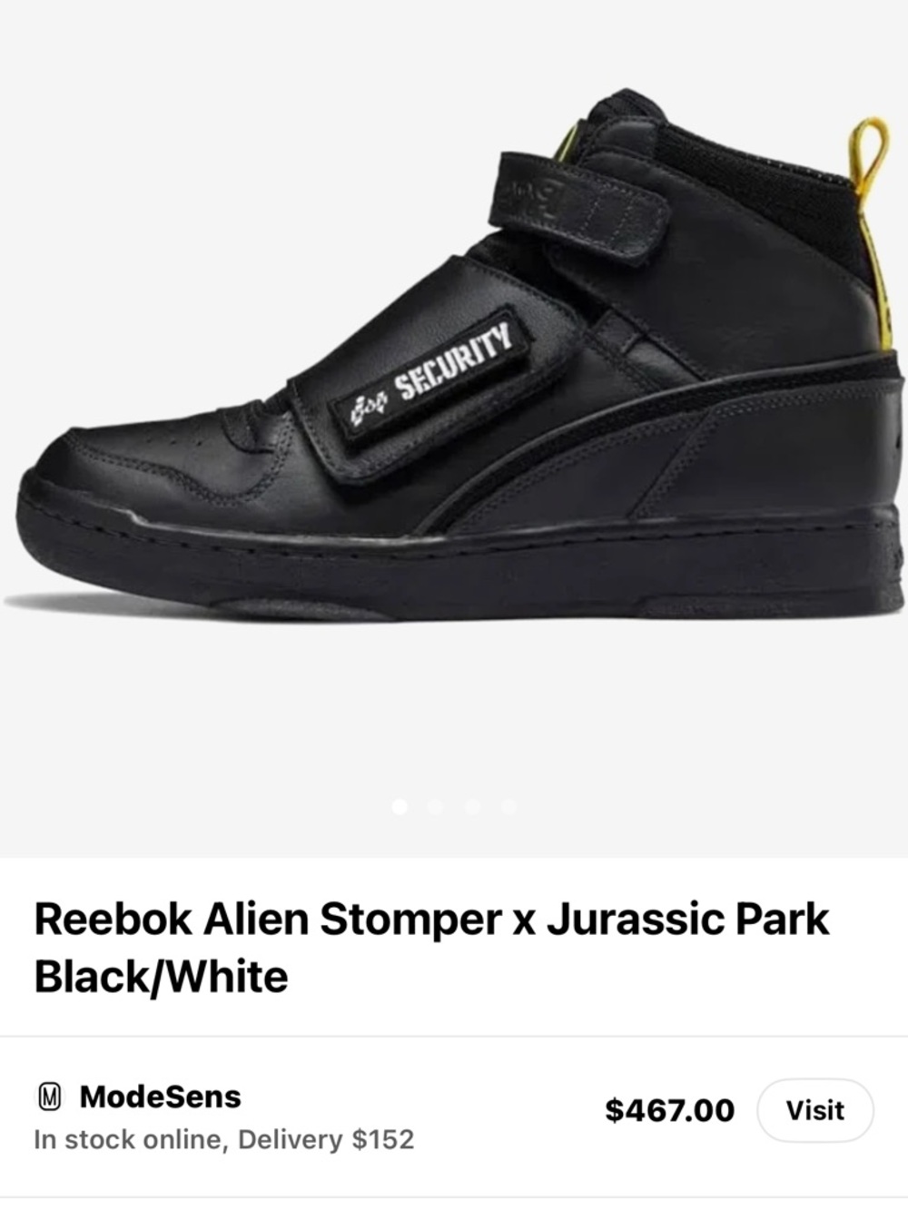 Reebok Kids Black High-Top Sneaker with Yellow Heel Tab